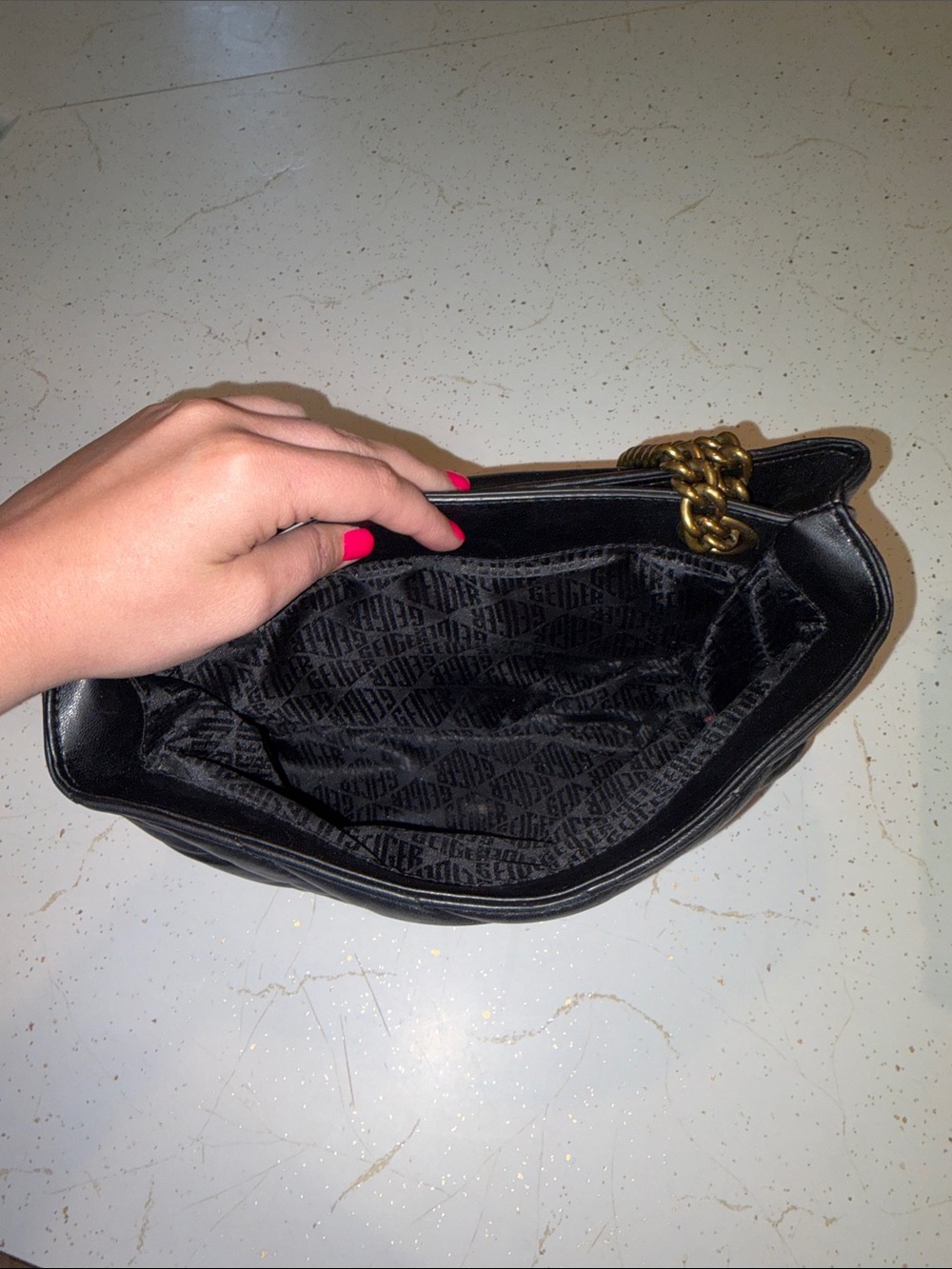 Kurt Geiger Black Quilted Leather Shoulder Bag with Gold Chain - Picture 3 of 5